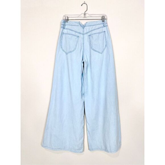 SPRWMN Light Blue Chambray Wide Leg Pants S Boho Lightweight High Waist Casual - Picture 4 of 12